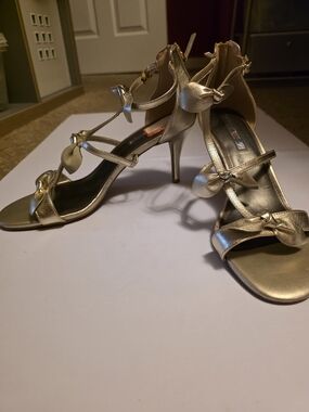 Metallic Gold Bow-Strap Stiletto Sandals